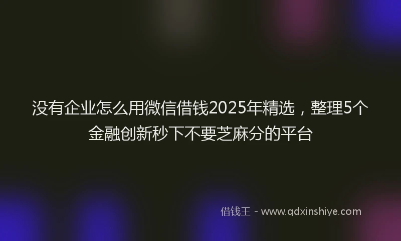 没有企业怎么用微信借钱2025年精选，整理5个金融创新秒下不要芝麻分的平台