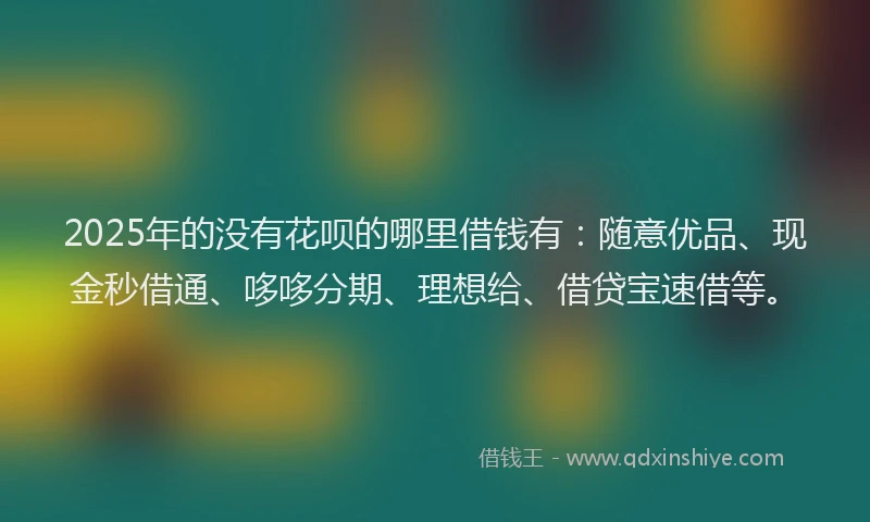 2025年的没有花呗的哪里借钱有：随意优品、现金秒借通、哆哆分期、理想给、借贷宝速借等。