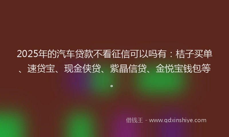2025年的汽车贷款不看征信可以吗有：桔子买单、速贷宝、现金侠贷、紫晶信贷、金悦宝钱包等。