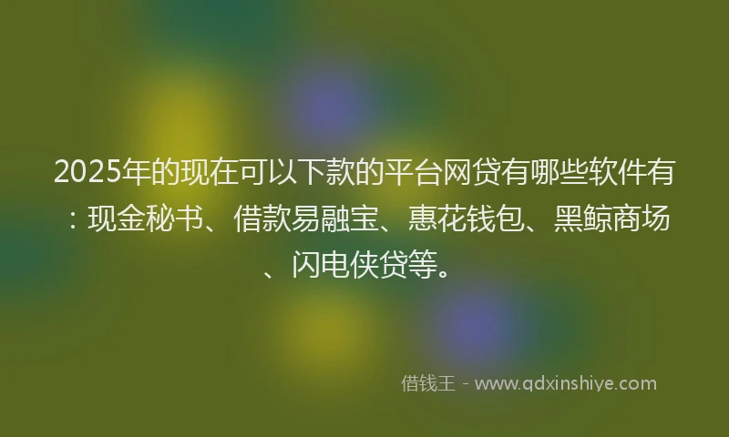 2025年的现在可以下款的平台网贷有哪些软件有：现金秘书、借款易融宝、惠花钱包、黑鲸商场、闪电侠贷等。