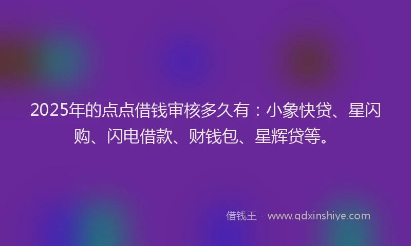 2025年的点点借钱审核多久有：小象快贷、星闪购、闪电借款、财钱包、星辉贷等。