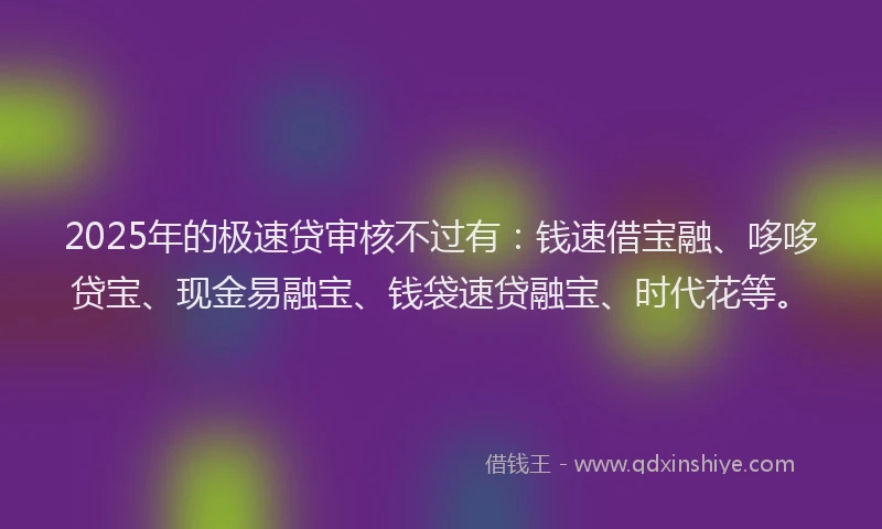 2025年的极速贷审核不过有：钱速借宝融、哆哆贷宝、现金易融宝、钱袋速贷融宝、时代花等。