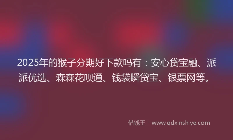 2025年的猴子分期好下款吗有：安心贷宝融、派派优选、森森花呗通、钱袋瞬贷宝、银票网等。