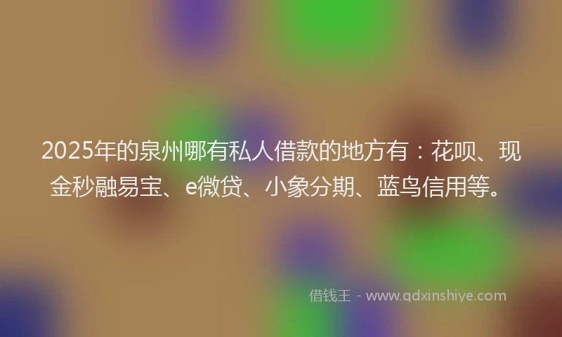 2025年的泉州哪有私人借款的地方有：花呗、现金秒融易宝、e微贷、小象分期、蓝鸟信用等。