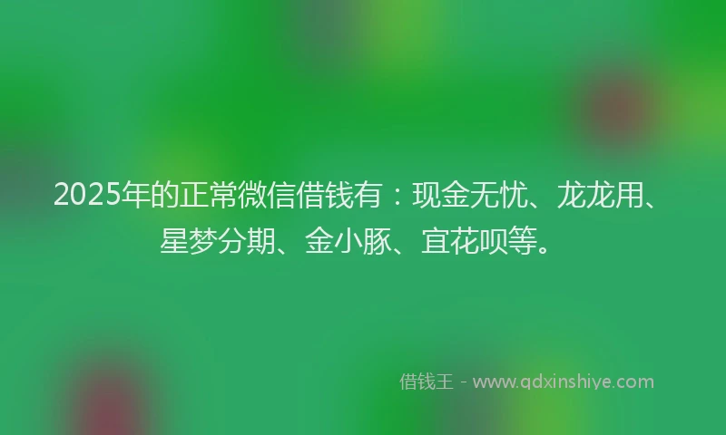 2025年的正常微信借钱有：现金无忧、龙龙用、星梦分期、金小豚、宜花呗等。