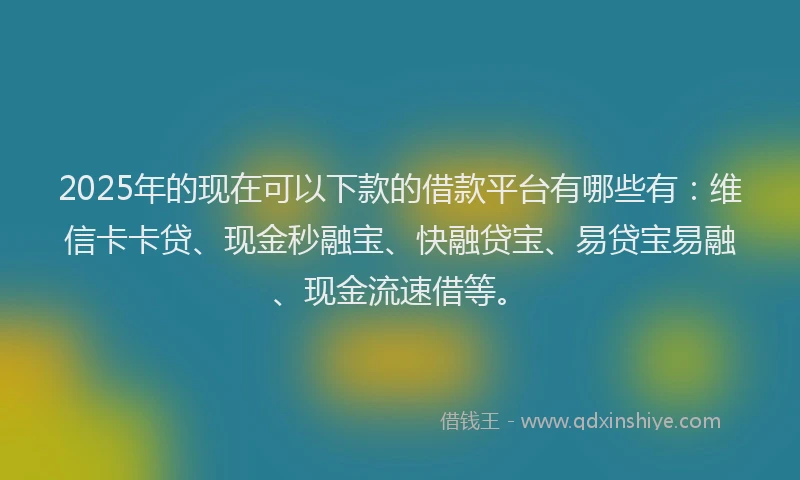2025年的现在可以下款的借款平台有哪些有：维信卡卡贷、现金秒融宝、快融贷宝、易贷宝易融、现金流速借等。