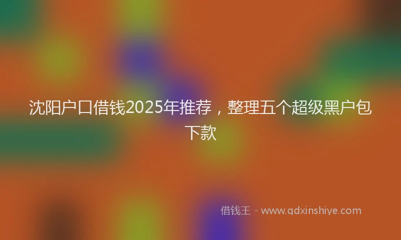 沈阳户口借钱2025年推荐，整理五个超级黑户包下款