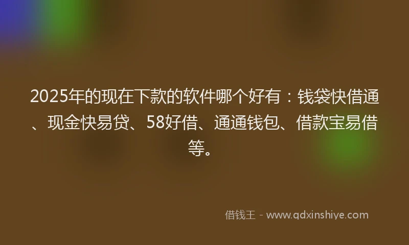 2025年的现在下款的软件哪个好有：钱袋快借通、现金快易贷、58好借、通通钱包、借款宝易借等。
