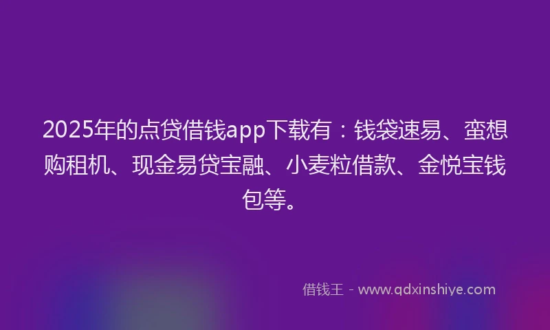 2025年的点贷借钱app下载有：钱袋速易、蛮想购租机、现金易贷宝融、小麦粒借款、金悦宝钱包等。