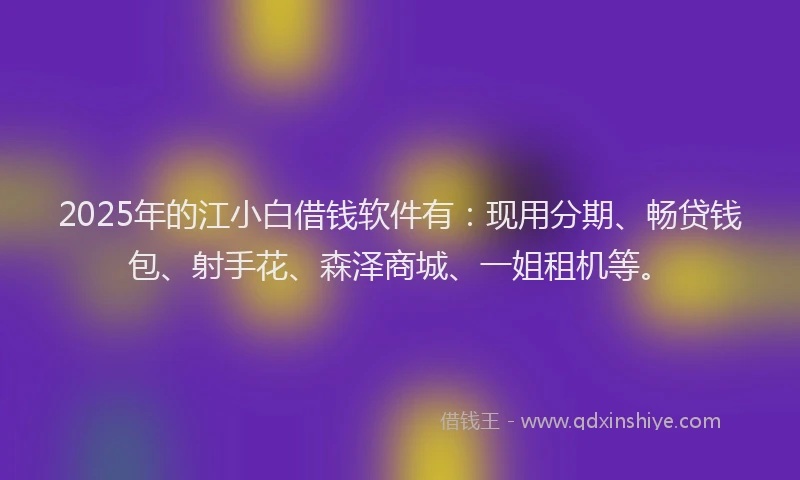 2025年的江小白借钱软件有：现用分期、畅贷钱包、射手花、森泽商城、一姐租机等。