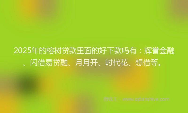 2025年的榕树贷款里面的好下款吗有：辉誉金融、闪借易贷融、月月开、时代花、想借等。