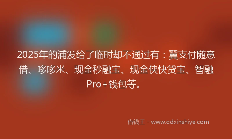 2025年的浦发给了临时却不通过有：翼支付随意借、哆哆米、现金秒融宝、现金侠快贷宝、智融Pro+钱包等。