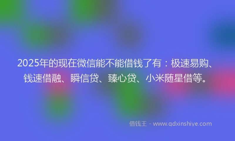 2025年的现在微信能不能借钱了有：极速易购、钱速借融、瞬信贷、臻心贷、小米随星借等。