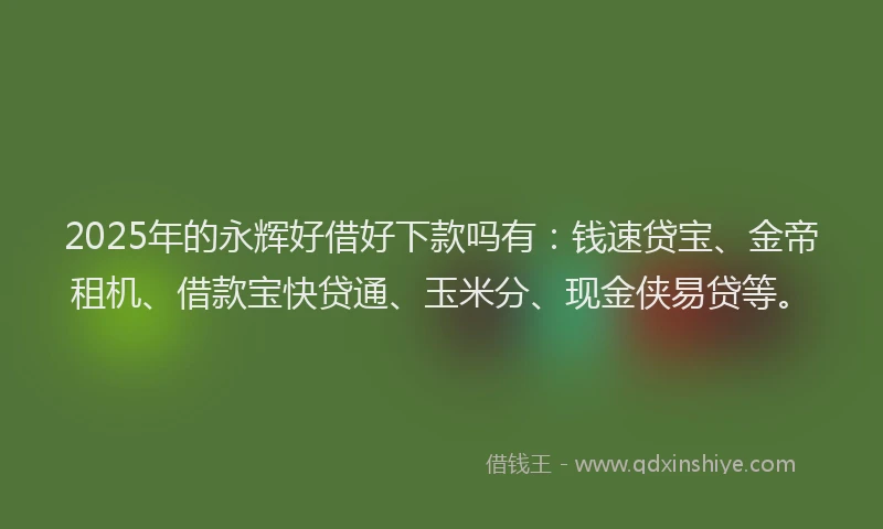 2025年的永辉好借好下款吗有：钱速贷宝、金帝租机、借款宝快贷通、玉米分、现金侠易贷等。