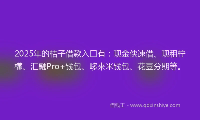 2025年的桔子借款入口有：现金侠速借、现租柠檬、汇融Pro+钱包、哆来米钱包、花豆分期等。