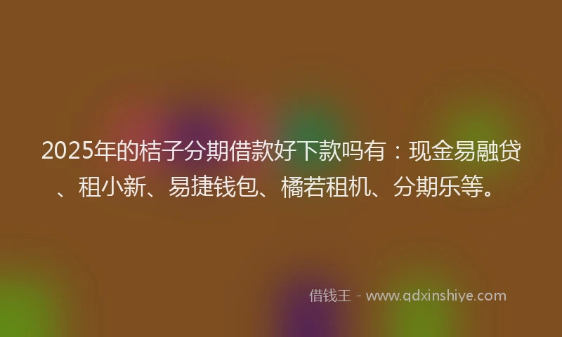 2025年的桔子分期借款好下款吗有：现金易融贷、租小新、易捷钱包、橘若租机、分期乐等。