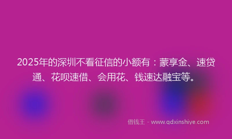 2025年的深圳不看征信的小额有：蒙享金、速贷通、花呗速借、会用花、钱速达融宝等。
