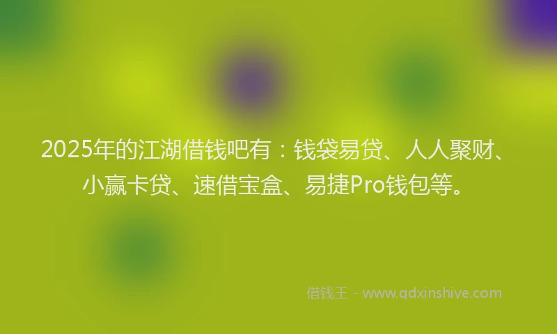 2025年的江湖借钱吧有：钱袋易贷、人人聚财、小赢卡贷、速借宝盒、易捷Pro钱包等。