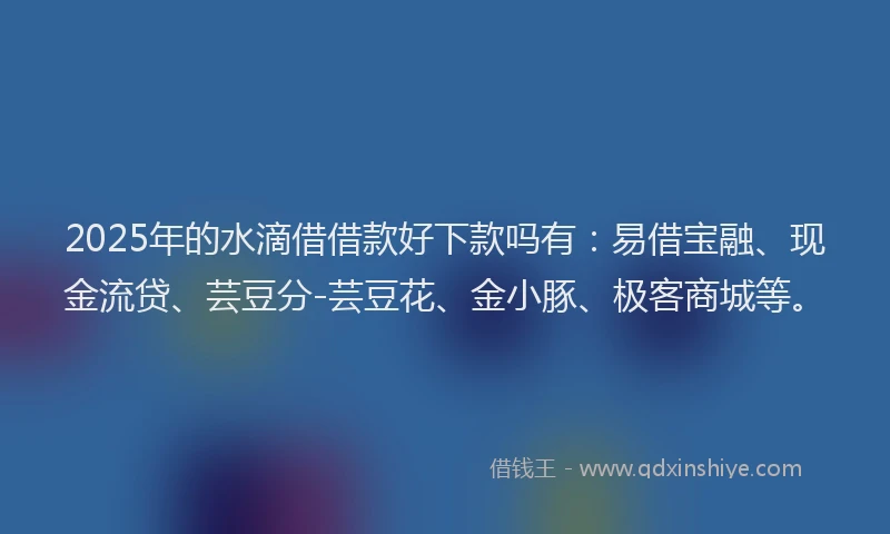 2025年的水滴借借款好下款吗有：易借宝融、现金流贷、芸豆分-芸豆花、金小豚、极客商城等。