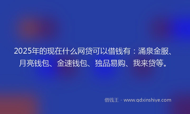 2025年的现在什么网贷可以借钱有：涌泉金服、月亮钱包、金速钱包、独品易购、我来贷等。
