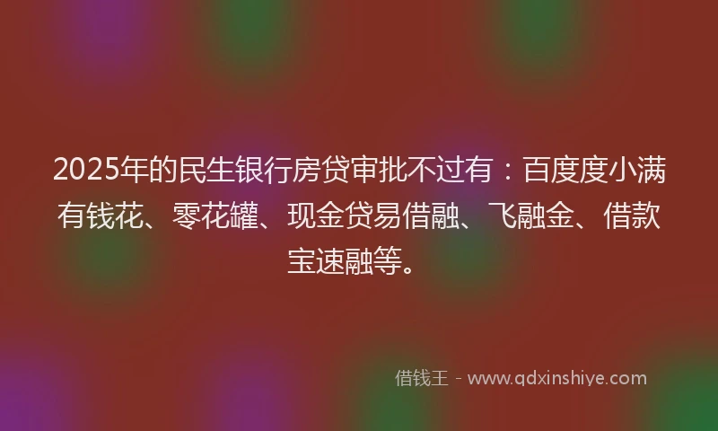 2025年的民生银行房贷审批不过有：百度度小满有钱花、零花罐、现金贷易借融、飞融金、借款宝速融等。