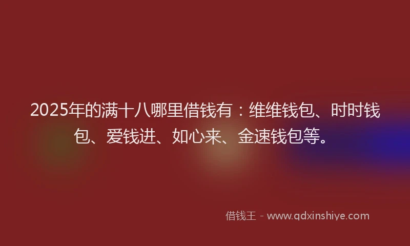 2025年的满十八哪里借钱有：维维钱包、时时钱包、爱钱进、如心来、金速钱包等。