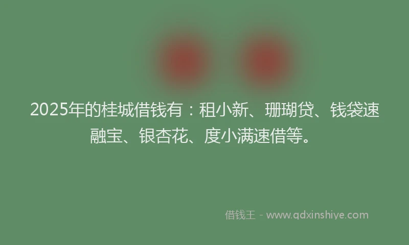 2025年的桂城借钱有：租小新、珊瑚贷、钱袋速融宝、银杏花、度小满速借等。