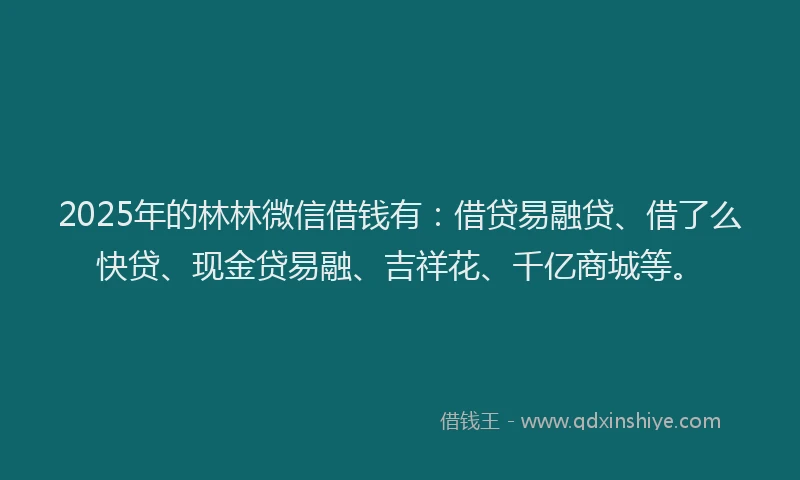 2025年的林林微信借钱有：借贷易融贷、借了么快贷、现金贷易融、吉祥花、千亿商城等。