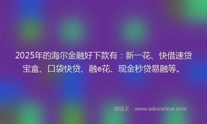 2025年的海尔金融好下款有：新一花、快借速贷宝盒、口袋快贷、融e花、现金秒贷易融等。