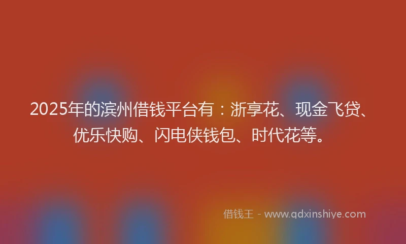 2025年的滨州借钱平台有：浙享花、现金飞贷、优乐快购、闪电侠钱包、时代花等。