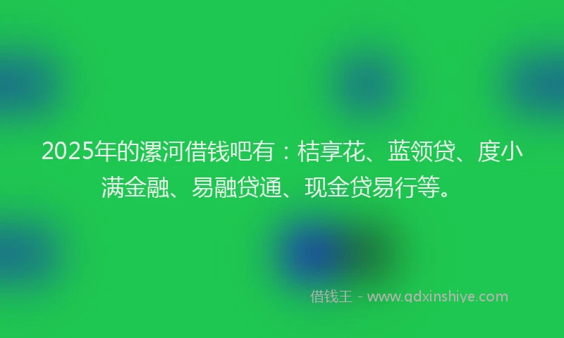 2025年的漯河借钱吧有：桔享花、蓝领贷、度小满金融、易融贷通、现金贷易行等。
