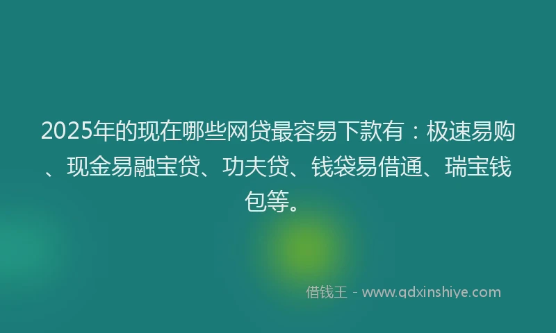 2025年的现在哪些网贷最容易下款有：极速易购、现金易融宝贷、功夫贷、钱袋易借通、瑞宝钱包等。