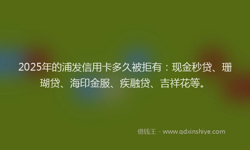 2025年的浦发信用卡多久被拒有：现金秒贷、珊瑚贷、海印金服、疾融贷、吉祥花等。