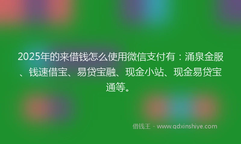 2025年的来借钱怎么使用微信支付有：涌泉金服、钱速借宝、易贷宝融、现金小站、现金易贷宝通等。