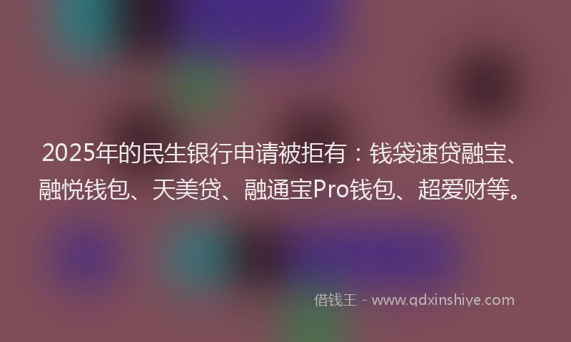 2025年的民生银行申请被拒有：钱袋速贷融宝、融悦钱包、天美贷、融通宝Pro钱包、超爱财等。
