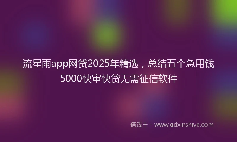 流星雨app网贷2025年精选，总结五个急用钱5000快审快贷无需征信软件