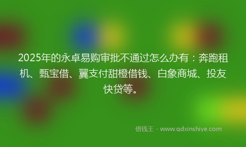 2025年的永卓易购审批不通过怎么办有：奔跑租机、甄宝借、翼支付甜橙借钱、白象商城、投友快贷等。