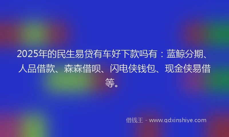 2025年的民生易贷有车好下款吗有：蓝鲸分期、人品借款、森森借呗、闪电侠钱包、现金侠易借等。