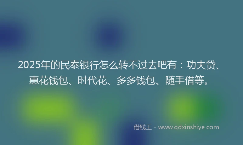 2025年的民泰银行怎么转不过去吧有：功夫贷、惠花钱包、时代花、多多钱包、随手借等。