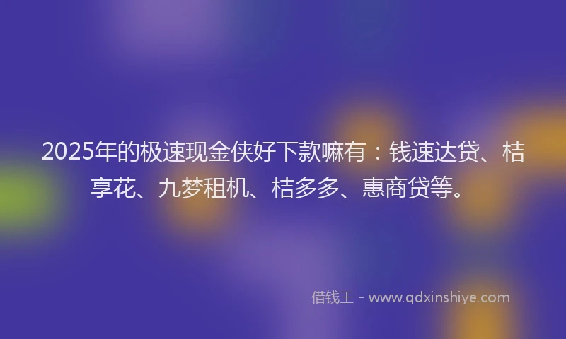 2025年的极速现金侠好下款嘛有：钱速达贷、桔享花、九梦租机、桔多多、惠商贷等。