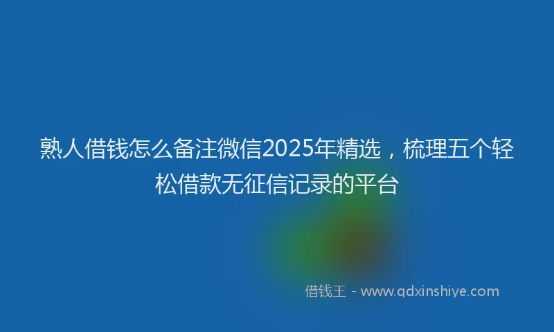 熟人借钱怎么备注微信2025年精选，梳理五个轻松借款无征信记录的平台