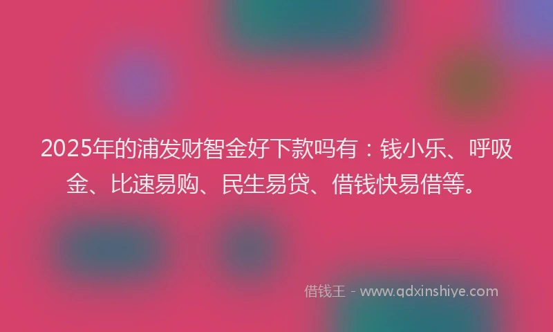 2025年的浦发财智金好下款吗有：钱小乐、呼吸金、比速易购、民生易贷、借钱快易借等。