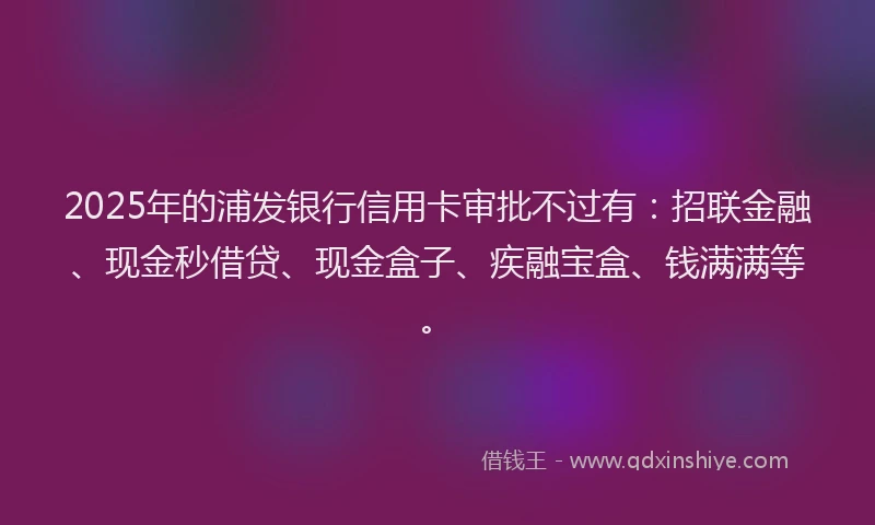 2025年的浦发银行信用卡审批不过有：招联金融、现金秒借贷、现金盒子、疾融宝盒、钱满满等。