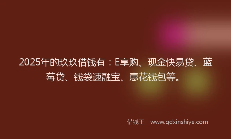 2025年的玖玖借钱有：E享购、现金快易贷、蓝莓贷、钱袋速融宝、惠花钱包等。