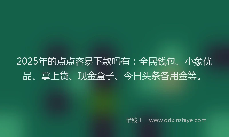 2025年的点点容易下款吗有：全民钱包、小象优品、掌上贷、现金盒子、今日头条备用金等。
