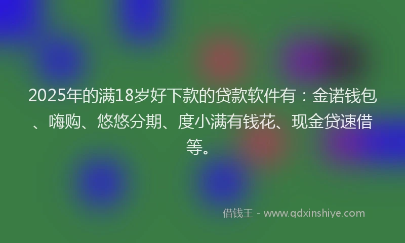 2025年的满18岁好下款的贷款软件有：金诺钱包、嗨购、悠悠分期、度小满有钱花、现金贷速借等。