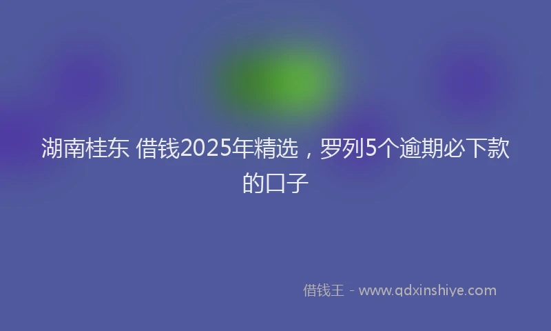 湖南桂东 借钱2025年精选，罗列5个逾期必下款的口子