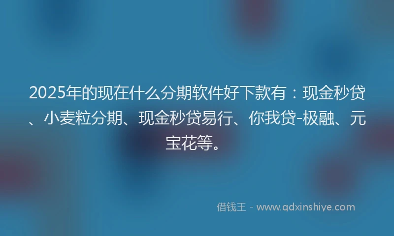 2025年的现在什么分期软件好下款有：现金秒贷、小麦粒分期、现金秒贷易行、你我贷-极融、元宝花等。