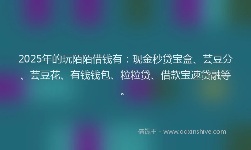 2025年的玩陌陌借钱有：现金秒贷宝盒、芸豆分、芸豆花、有钱钱包、粒粒贷、借款宝速贷融等。