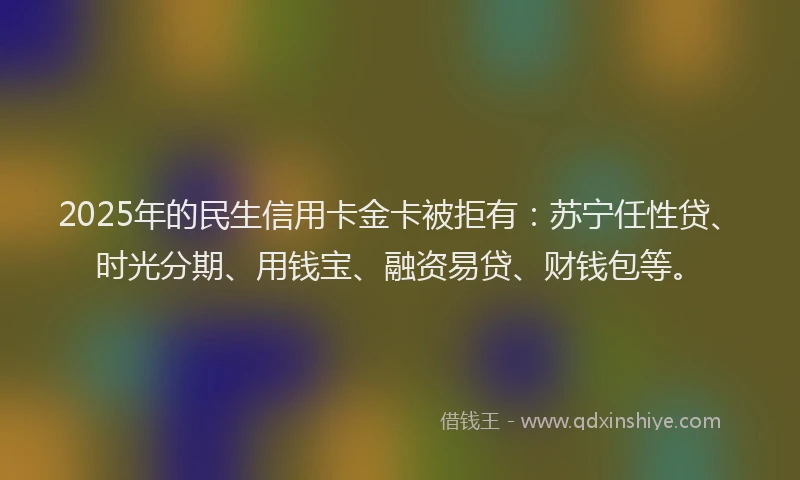 2025年的民生信用卡金卡被拒有：苏宁任性贷、时光分期、用钱宝、融资易贷、财钱包等。